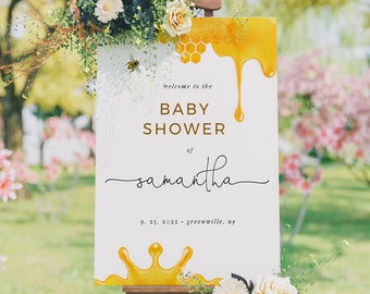 Bee Baby Shower Welcome Sign, Editable Baby Shower Sign Template, Printable Honey Bee Decor, Templett