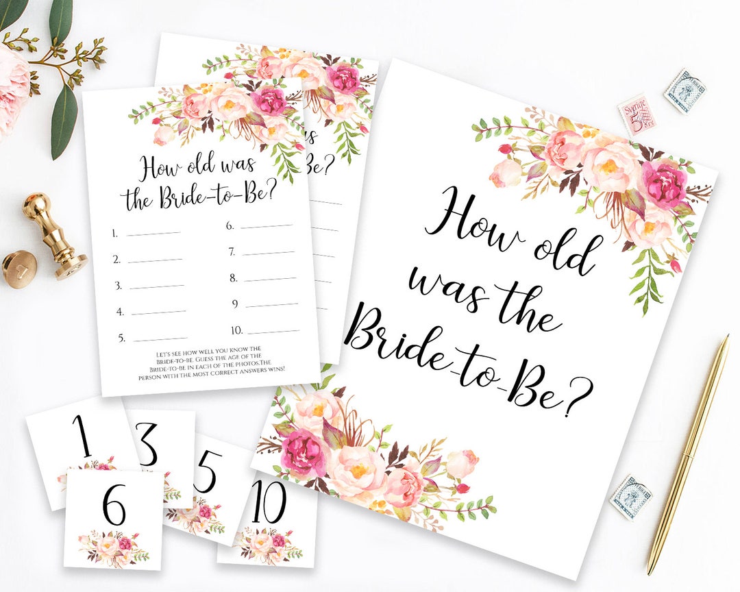 Printable How Old Was the Bride to Be Printable Bridal Shower Game ...