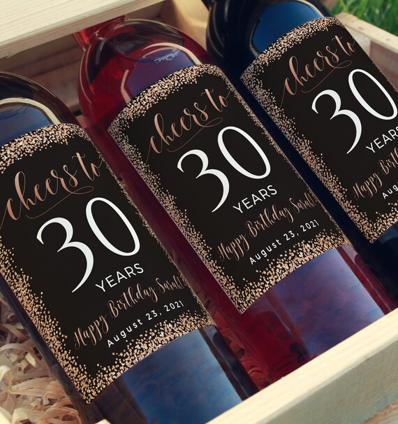 Birthday Wine Label Template Cheers To 30 Years, 40th Birthday 60th, Any Age, 100% Editable Text, Rose Gold, RGP