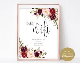 WIFI Password Sign Wifi Printable Our WiFi Sign Internet Sign Wedding Printable Wedding Template Instant Download 4x6, 5x7, 8x10 Boho Chic