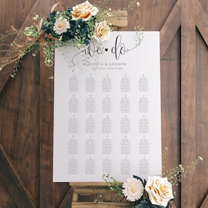 Calligraphy Wedding Seating Chart Template, Alphabetical + Table Seating Chart Sign, Instant Download, POPC