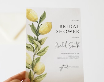 Lemon Bridal Shower Invitation Template: Editable Floral Design (Digital Download)
