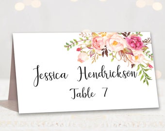 Wedding Place Cards Place Card Template Editable Reserved Seating Cards Folded Name Cards Floral Place Cards Tent Cards DIY Pastel Blooms