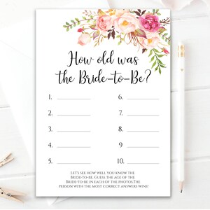 Printable How Old Was the Bride to Be Printable Bridal Shower Game ...
