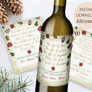 Kerstwijnetiket, afdrukbare kerstwijnflesetiketten, unieke kerstcadeaus, direct downloaden