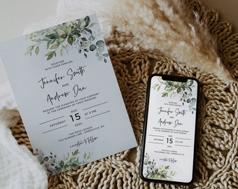 Greenery Wedding Invitation: Eucalyptus Evite (Digital Download)