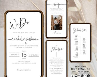 We Do Digital Wedding Invitation Template | Editable E-vite Suite with RSVP, Details, Schedule Card | Minimalist Wedding Set Download
