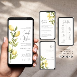 Digital Wedding Invitation, Lemon Wedding Invite, Digital Wedding E-Vite, Wedding Invitation Digital, Evite