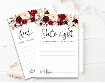 Date Night Cards Date Night Ideas Date Jar Wedding Advice Card Marriage Advice Template Bridal Shower Game Cards Instant Download Boho Chic