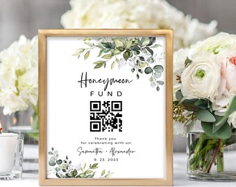 Honeymoon Fund Sign, Greenery Wedding Honeymoon Wish, Editable, Instant Download, Templett, POE