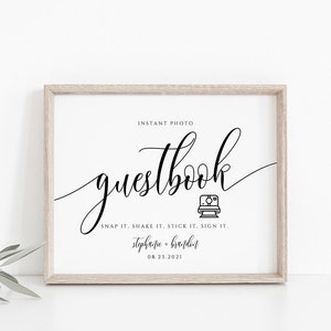 Photo Guestbook Sign Photo Booth Sign, Snap It Shake It Stick It Sign It, Instant Photo, Instant Download, Minimalist, Templett