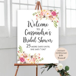 Printable Welcome Sign Template Welcome Bridal Shower Decor Editable Welcome Signs PDF Instant Downoad Sign For Bridal Shower Pastel Blooms