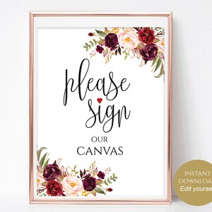 Afdrukbare sjabloon alstublieft ondertekenen teken alstublieft ons canvas, gastenboek, wereldbol, gastenbord, hart, fotolijst, kaart-pdf 4 x 6, 5 x 7, 8 x 10 boho chic
