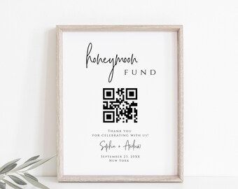 Honeymoon Fund Sign, Minimalist Wedding Sign, Editable Template, Instant Download, Templett, POL