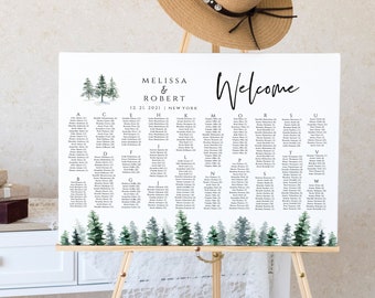Pine Tree Wedding Seating Chart Template: Editable Prinrtable Wedding Sign (Instant Download)