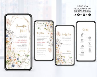 Wildflower Wedding Evite, Electronic Wedding Invitation Template, Digital Wedding Invite, Digital Download