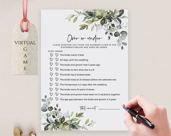 Greenery Bridal Shower Game Template: Editable Printable Over or Under Game Cards (Digital Download)