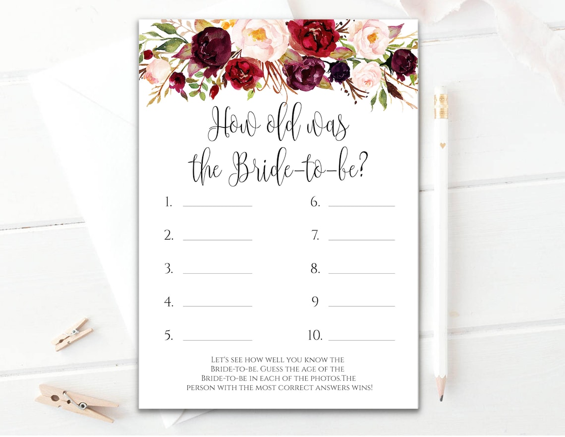 Printable How Old Was the Bride to Be Printable Bridal Shower - Etsy