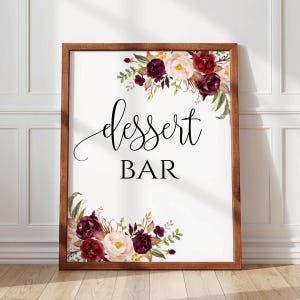Burgundy Peony Dessert Bar Sign, Boho Wedding Dessert Table Sign, Printable Wedding Reception Sign, Instant Download