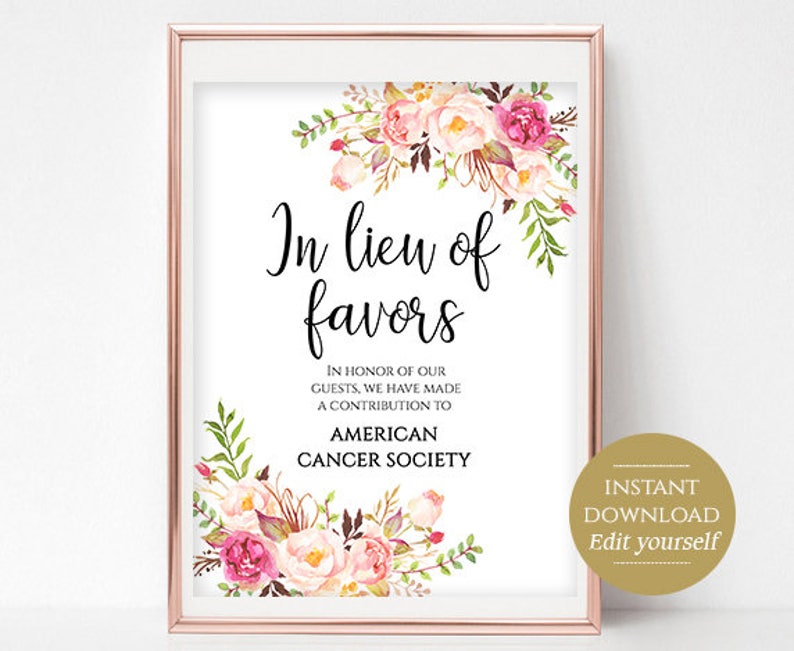 In Lieu Of Favors Sign Wedding Donation Sign Donate To Charity Etsy