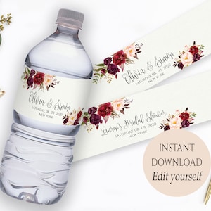 Editable Wedding Water Bottle Label Water Bottle Labels Wedding Water Bottles Personalized Custom Bottle Labels Instant Download Boho Chic