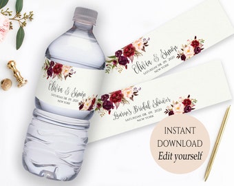 Editable Wedding Water Bottle Label Water Bottle Labels Wedding Water Bottles Personalized Custom Bottle Labels Instant Download Boho Chic