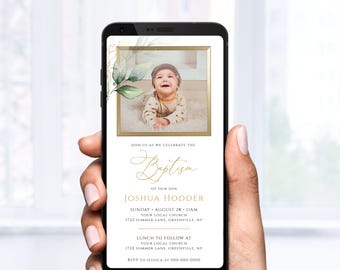 Baptism Invitation Template, Digital Baptism Evite, Smartphone Invite, Text Message Invitation, Editable Templett, Instant Download