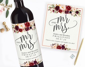 Printable Wedding Wine Labels Editable Wine Personalized Wine Label Printable Sticker Labels Custom Wine Labels Mr and Mrs Wine Bottle Label