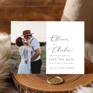 Modern Save the Date: Editable Wedding Announcement with Photo Template, Printable Invitation, Instant Download