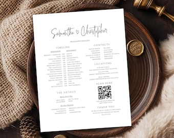 Wedding Party Timeline, Minimalist Bridal Itinerary Template, Schedule for Bridesmaid and Groomsmen, Editable, Templett
