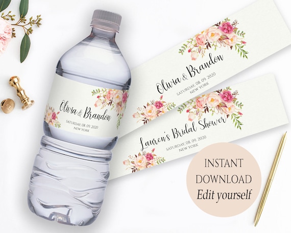 Water Bottle Label Template PDF Instant Download Printable | Etsy
