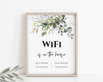 WIFI Password Printable, Wifi Password Sign, Internet Sign, Guest Room Sign, Instant Download, 100% Editable Text, Templett, POE