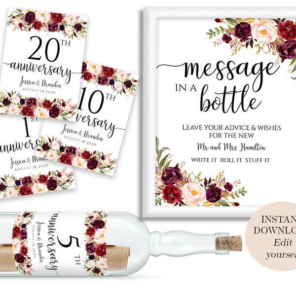 Editable Wine Labels Guest Book Message in a Bottle Fun Wedding Guestbook Alternative Guestbook Wine Labels DIY Guestbook Anniversary Wine