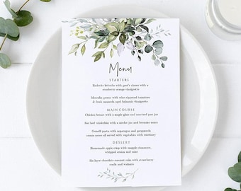 Modèle de menu de mariage, cartes de menu de mariage, carte de menu imprimable, menu du dîner modifiable, téléchargement immédiat, modifier avec Templett, POE