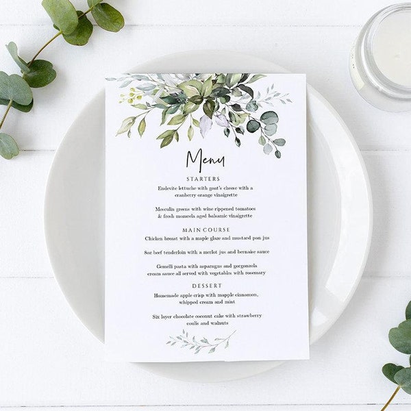 Wedding Menu Template, Wedding Menu Cards, Menu Card Printable, Editable Dinner Menu, Instant Download, Edit with Templett, POE