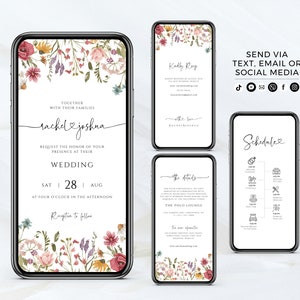 Wildblumen Hochzeit Einladung Vorlage, Digitale Hochzeit Evite, Instant Download, Templett