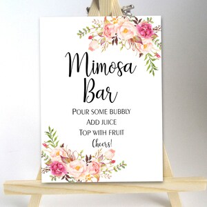 Printable Mimosa Bar Sign Wedding Sign Bridal Shower Sign Bubbly Bar Table sign Instant Download 4x6, 5x7, 8x10 Pastel Blooms Collection image 2