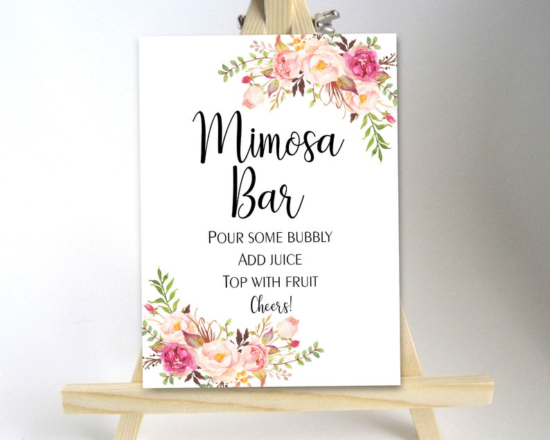 Printable Mimosa Bar Sign Wedding Sign Bridal Shower Sign Bubbly Bar Table sign Instant Download 4x6, 5x7, 8x10 Pastel Blooms Collection image 2