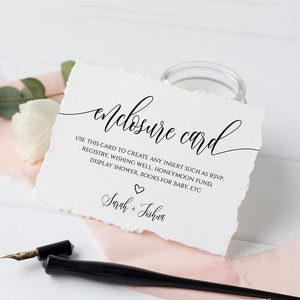 Modèle de carte de clôture de calligraphie Insertion de carte de clôture personnalisée, modifiable pour plus de détails, demande de livre, Wishing Well, RSVP, Templett