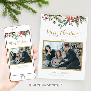 Kerstkaartsjabloon, kerstkaarten met aangepaste foto, doe-het-zelf, direct downloaden, bewerkbaar, Templett