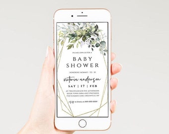 Greenery Baby Shower Electronic Invitation Template, Text Invites, Instant Download, Digital Invitation, Templett, POE
