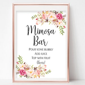 Printable Mimosa Bar Sign Wedding Sign Bridal Shower Sign Bubbly Bar Table sign Instant Download 4x6, 5x7, 8x10 Pastel Blooms Collection