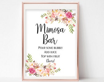 Printable Mimosa Bar Sign Wedding Sign Bridal Shower Sign Bubbly Bar Table sign Instant Download 4x6, 5x7, 8x10 Pastel Blooms Collection