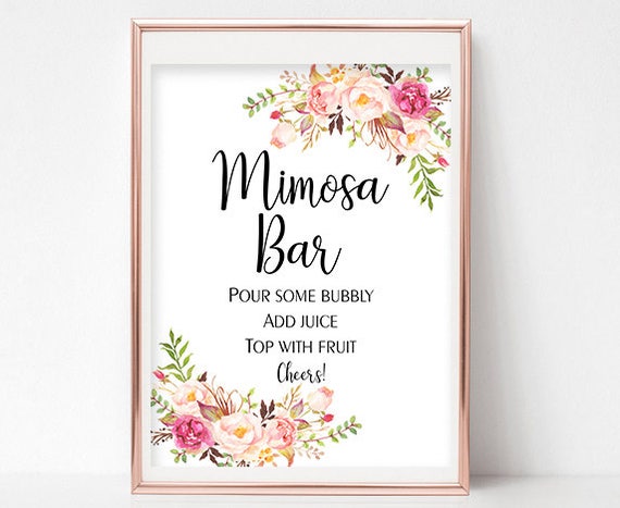 Printable Mimosa Bar sign with calligraphy font instant download