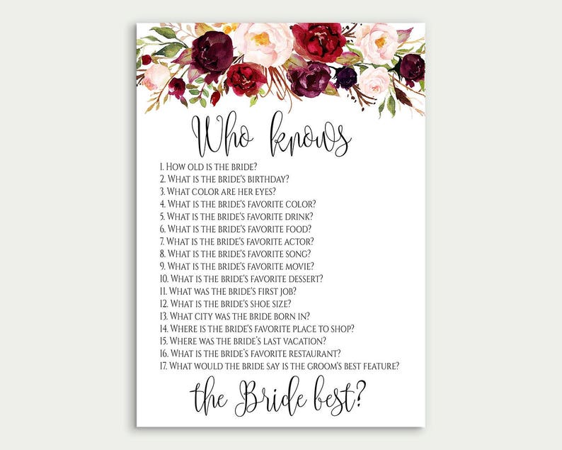 Editable Who Knows the Bride Best Game Floral Bridal Shower | Etsy