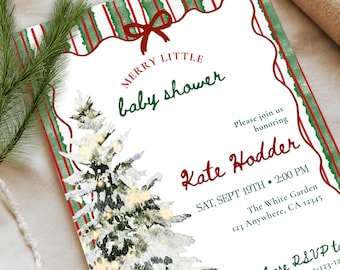 Inbjudan till babyshower för jul, god liten vinterinbjudan, könsneutral digital nedladdning för högtider, redigerbar Canvas-mall, #WHI