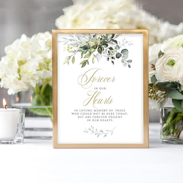 Wedding Memorial Sign, In Loving Memory Sign, Printable Wedding Decor, Greenery, INSTANT DOWNLOAD, POE