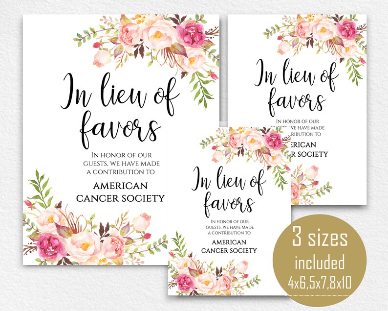 In Lieu Of Favors Sign Wedding Donation Sign Donate To Charity Etsy
