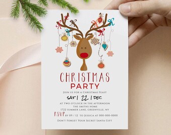 INSTANT DOWNLOAD Lights and Gift Holidays Season Printable Editable Festive Christmas Dinner Kaitlyn Christmas Party Invitations Invites