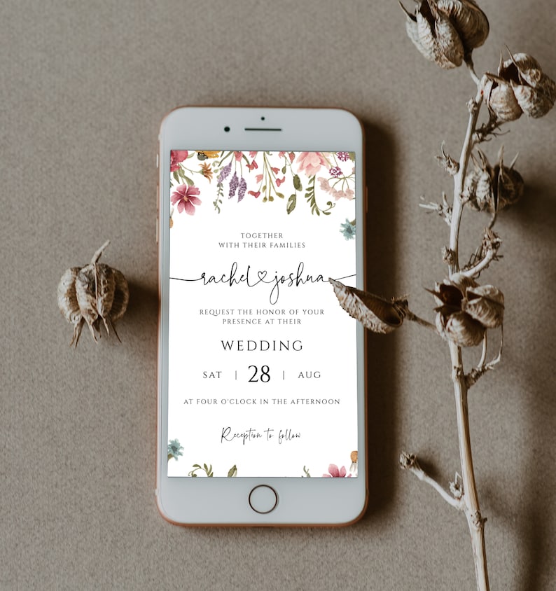 Wildflower Wedding Invitation Template, Digital Wedding Evite, Instant Download, Templett image 6
